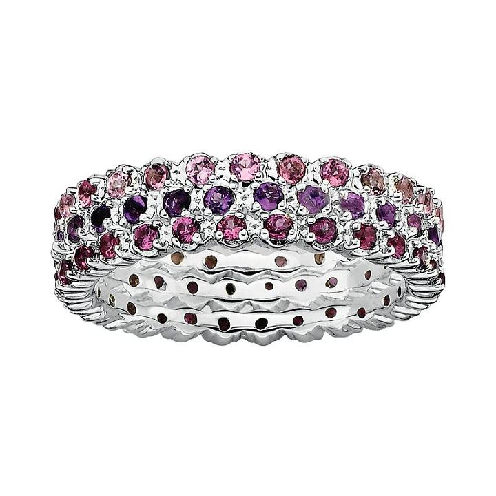 Stacks And Stones Sterling Silver Amethyst, Rhodolite Garnet And Pink Tourmaline Eternity Stack Ring Set, Women's, Size: 6, Multicolor