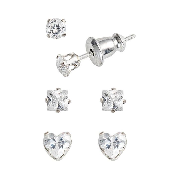 Sterling Silver Cubic Zirconia Stud Earring Set - Kids, Girl's, Grey