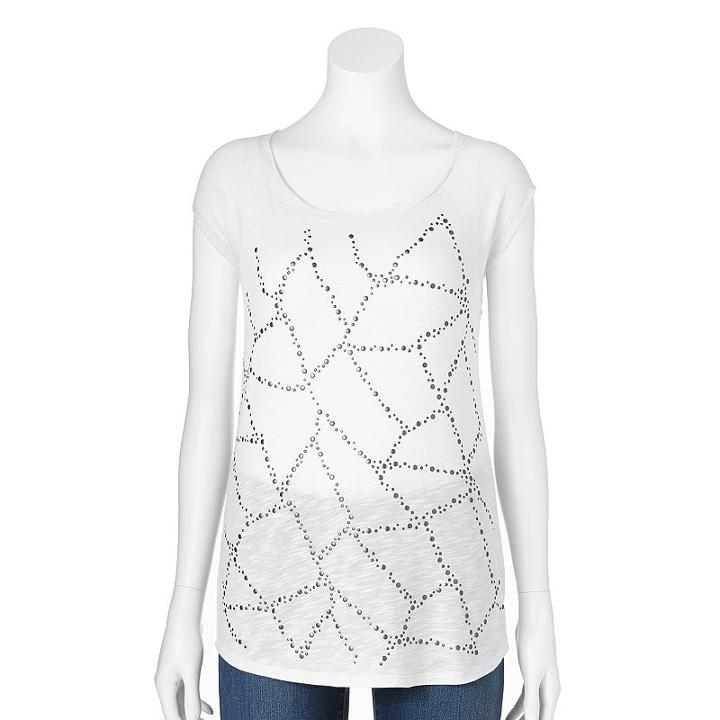 Apt. 9&reg; Embellished Slubbed Tee - Women's, Size: Xl, White