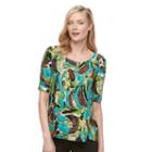 Women's Dana Buchman Printed Perforated Swing Tee, Size: Xl, Med Green