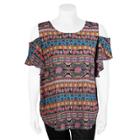 Juniors' Plus Size Iz Byer Cold-shoulder Top, Teens, Size: 3xl, Morrocan Stripe
