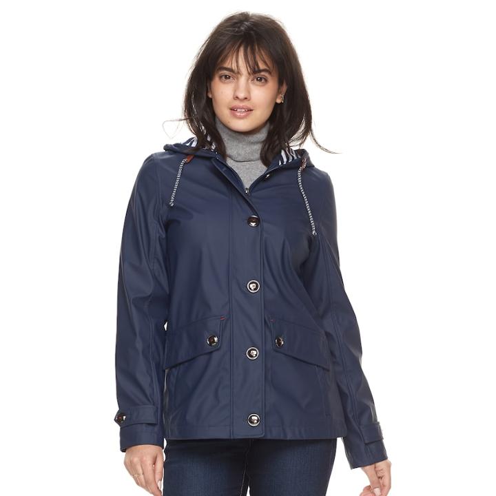 Women's Weathercast Hooded Rain Jacket, Size: Medium, Blue (navy)