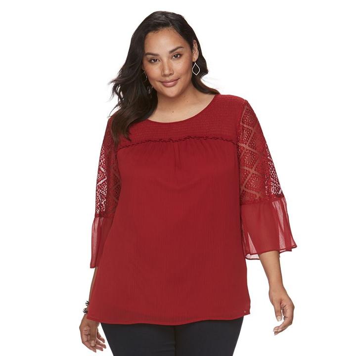 Plus Size Apt. 9&reg; Chiffon Lace Top, Women's, Size: 3xl, Red/coppr (rust/coppr)