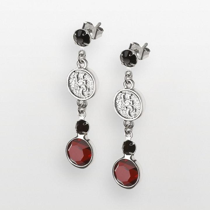 South Carolina Gamecocks Silver Tone Crystal Logo Linear Drop Earrings, Women's, Multicolor