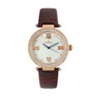 Peugeot Women's Crystal Leather Watch, Brown