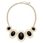 Graduated Black Oval Cabochon Openwork Statement Necklace, Women's