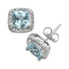 10k White Gold .16-ct. T.w. Diamond And Blue Topaz Frame Stud Earrings, Women's