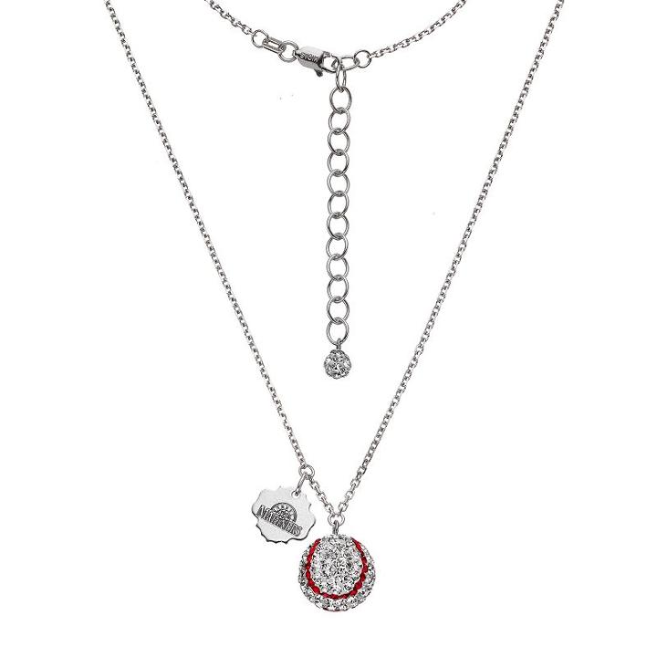 Seattle Mariners Crystal Sterling Silver Baseball & Logo Charm Necklace, Women's, Size: 18, White