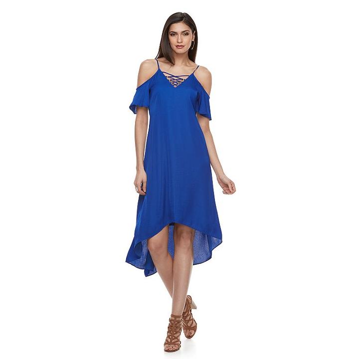 Women's Jennifer Lopez Cold-shoulder High Low Dress, Size: Xl, Blue