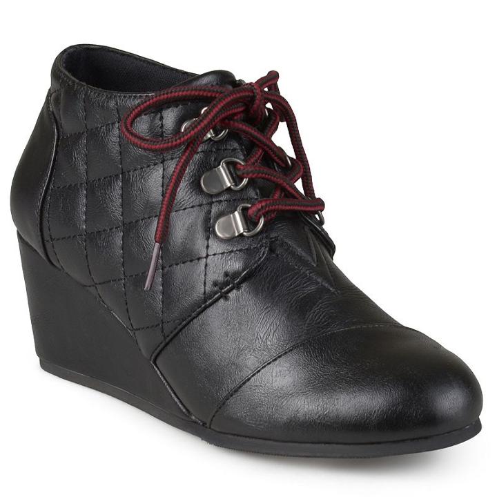 Journee Collection Fold Womens Quilted Lace-up Wedge Ankle Boots, Girl's, Size: 9, Black