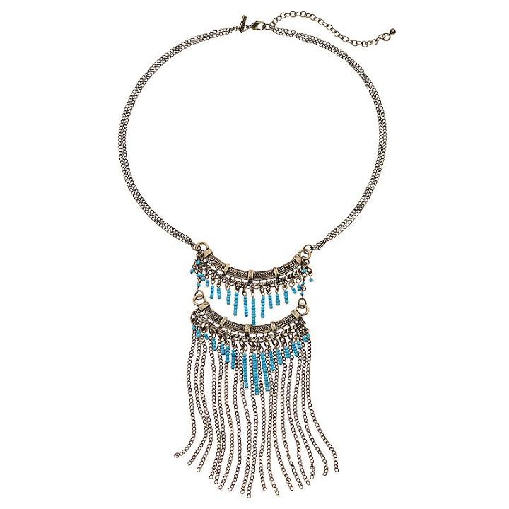 Gs By Gemma Simone Blue Seed Bead & Fringe Statement Necklace, Women's, Size: 18