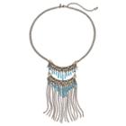 Gs By Gemma Simone Blue Seed Bead & Fringe Statement Necklace, Women's, Size: 18