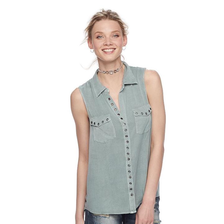 Women's Rock & Republic&reg; Grommet Shirt, Size: Large, Med Grey