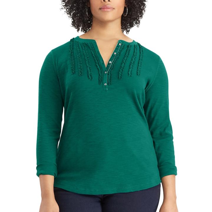 Plus Size Chaps Ribbed Neck Knit Top, Women's, Size: 1xl, Green