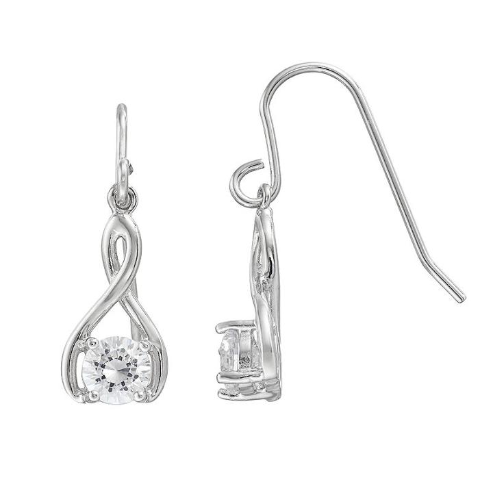 Brilliance Silver Plated Infinity Drop Earrings With Swarovski Zirconia, Women's, White