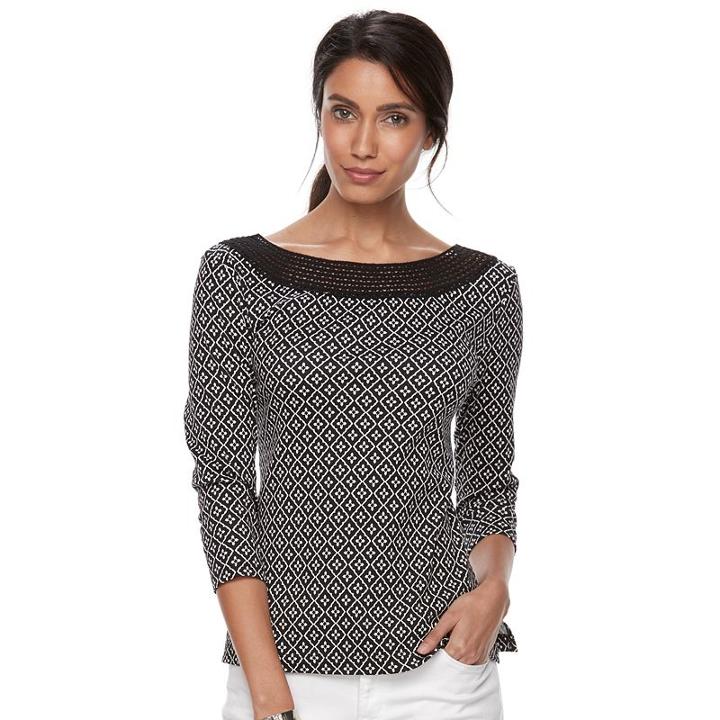 Petite Croft & Barrow&reg; Crochet Boatneck Tee, Women's, Size: Xs Petite, Black