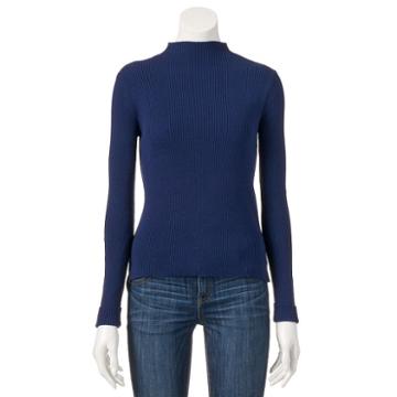 Women's Wdny Black Ribbed Mockneck Top, Size: Large, Blue (navy)