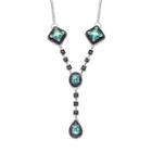 Le Vieux Silver - Plated Glass And Marcasite Y Necklace - Made With Swarovski Marcasite, Women's, Size: 17, Turq/aqua