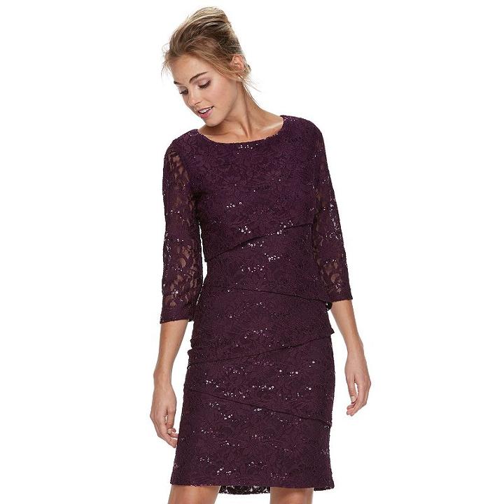 Women's Ronni Nicole Tiered Sequin Lace Sheath Dress, Size: 12, Med Purple