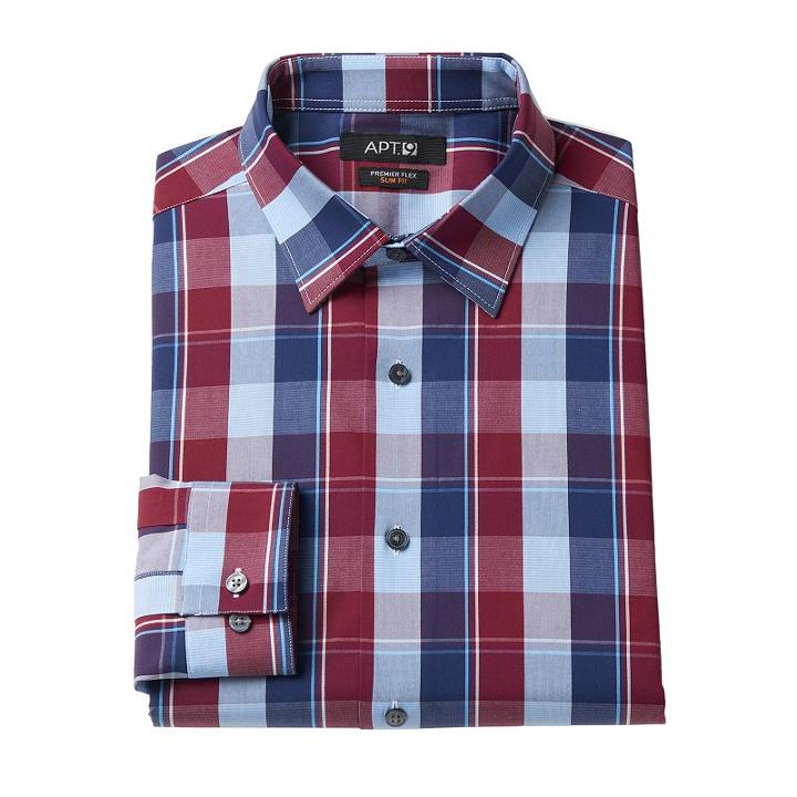 Men's Apt. 9&reg; Slim-fit Premier Flex Collar Plaid Stretch Dress Shirt, Size: 16-32/33, Red