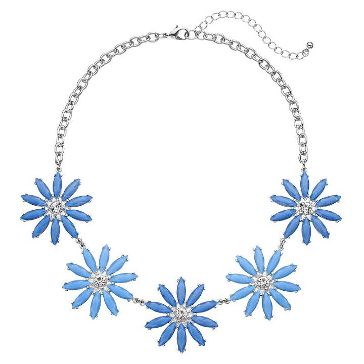 Blue Glittery Flower Statement Necklace, Women's