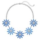 Blue Glittery Flower Statement Necklace, Women's