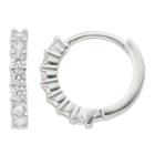 Fleur Silver Tone Cubic Zirconia Hoop Earrings, Women's, White