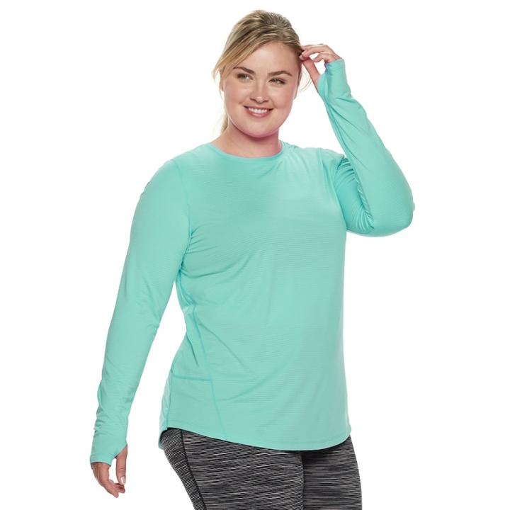 Plus Size Tek Gear&reg; Thumb Hole Long Sleeve Tee, Women's, Size: 1xl, Lt Green