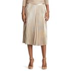 Women's Metallic Faux-suede Pleated Midi Skirt, Size: 6, Gold