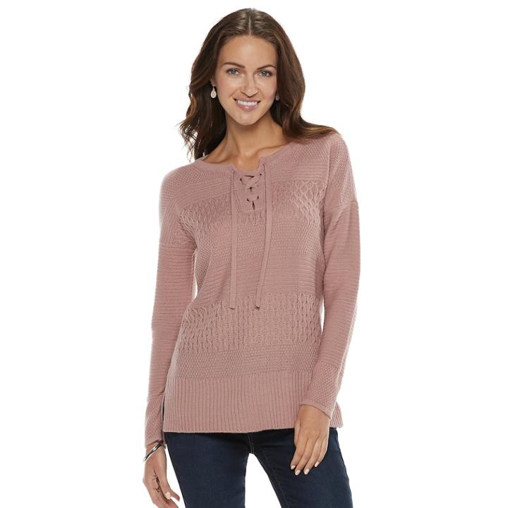 Petite Sonoma Goods For Life&trade; Cable Knit Lace-up Sweater, Women's, Size: S Petite, Purple