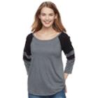 Juniors' So&reg; Lace-up Shoulder Baseball Tee, Teens, Size: Small, Grey (charcoal)