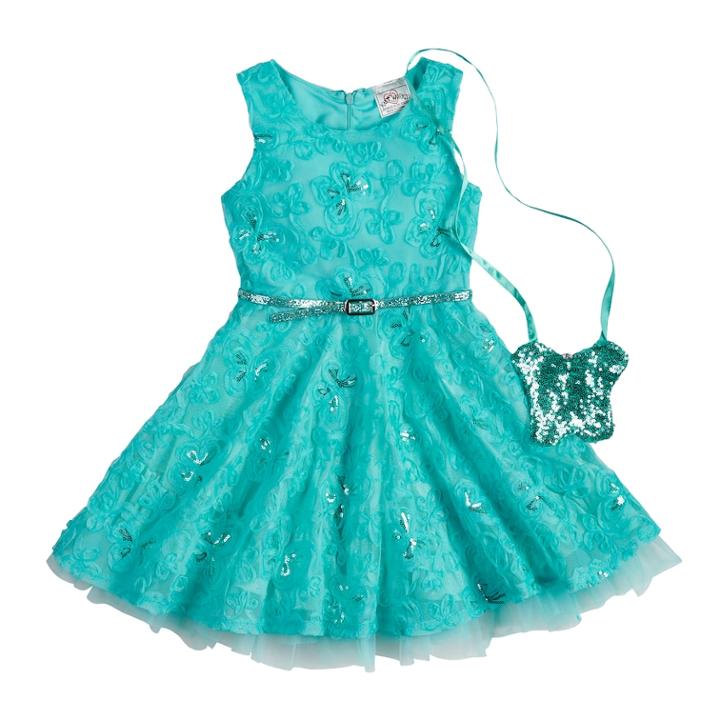 Girls 4-6x Knitworks Soutache Sequin Dress & Purse Set, Size: 6, Turquoise/blue (turq/aqua)