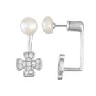 Sterling Silver Freshwater Cultured Pearl & Cubic Zirconia Front-back Drop Earrings, Women's, White