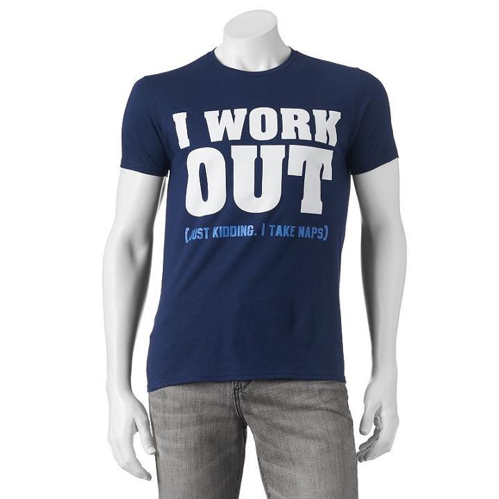 Men's I Work Out (just Kidding, I Take Naps) Tee, Size: Large, Blue (navy)