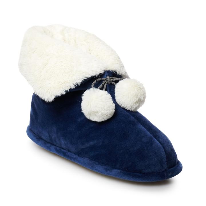 Women's Cuddl Duds Velour Snuggle Up Bootie Slippers, Size: Small, Dark Blue