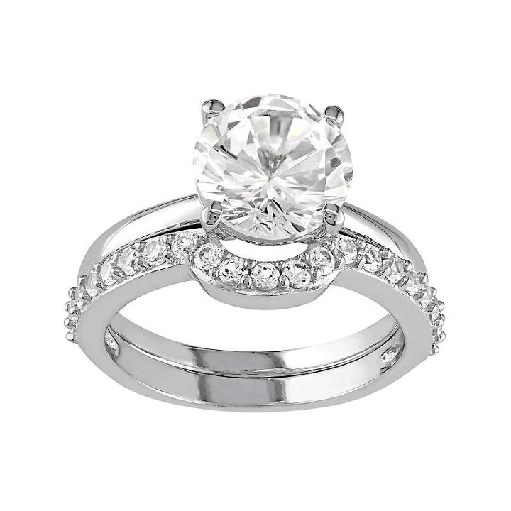 10k White Gold Lab-created White Sapphire Engagement Ring Set, Women's, Size: 5