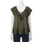 Juniors' Rewind Ruffle Lace-up Top, Teens, Size: Xs, Green Oth