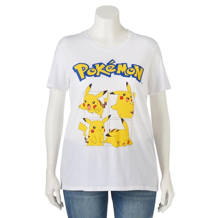 Juniors' Plus Size Pokmon Pikachu Grid Graphic Tee, Girl's, Size: 2xl, White