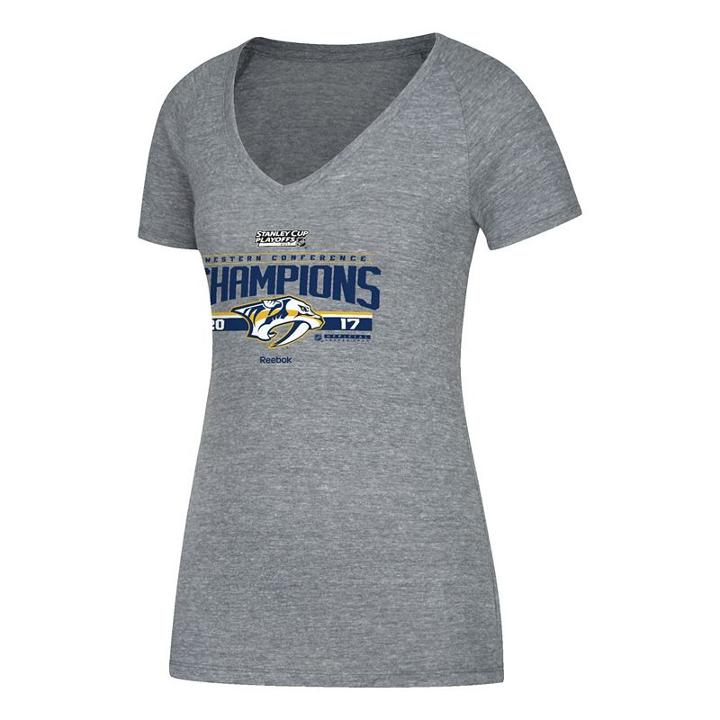 Women's Reebok Nashville Predators 2017 Conference Champions Locker Room Tee, Size: Small, Grey