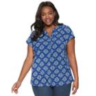 Plus Size Croft & Barrow&reg; Pleated Henley Top, Women's, Size: 1xl, Dark Blue