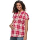 Maternity A:glow Plaid Cotton Top, Women's, Size: S-mat, Dark Pink