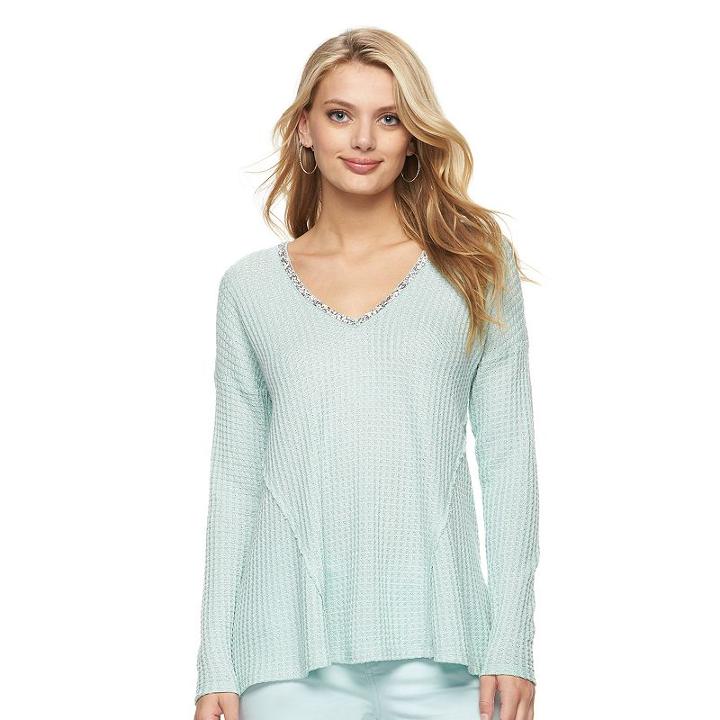 Women's Juicy Couture Glitter Waffle Top, Size: Large, Turquoise/blue (turq/aqua)