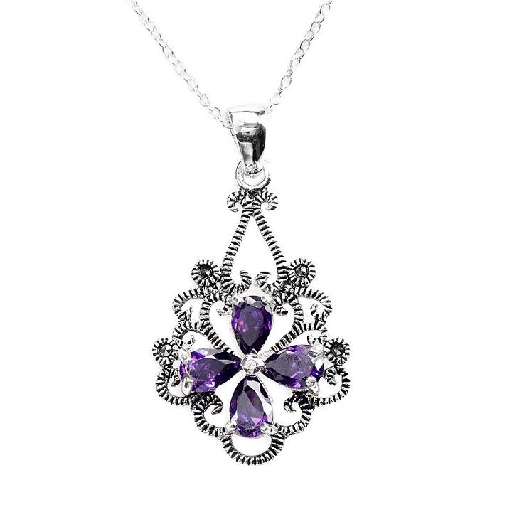 Sterling Silver Amethyst Cubic Zirconia Pendant, Women's, Size: 18, Purple