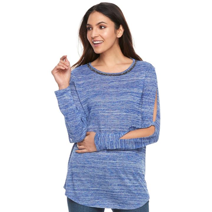 Women's Juicy Couture Embellished Slit Sleeve Top, Size: Small, Med Blue
