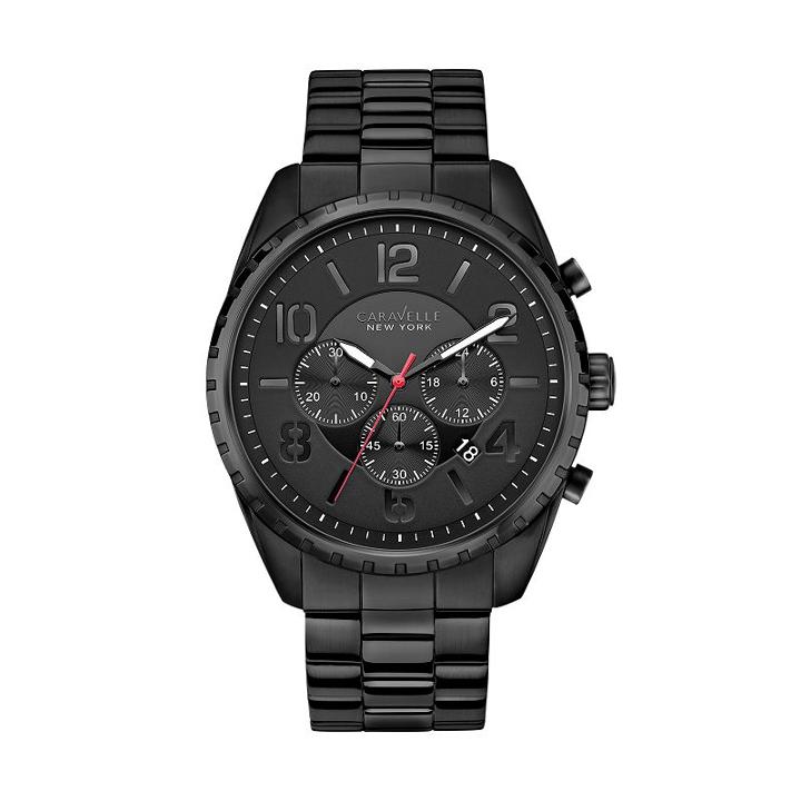 Caravelle New York By Bulova Men's Black Ion-plated Stainless Steel Chronograph Watch