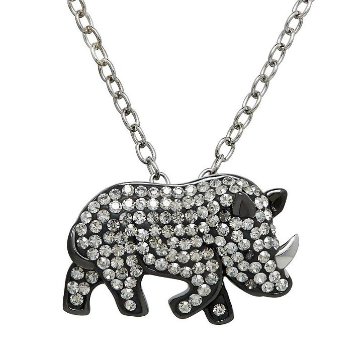Animal Planet Sterling Silver Crystal Rhinoceros Pendant, Women's, Size: 18, Grey