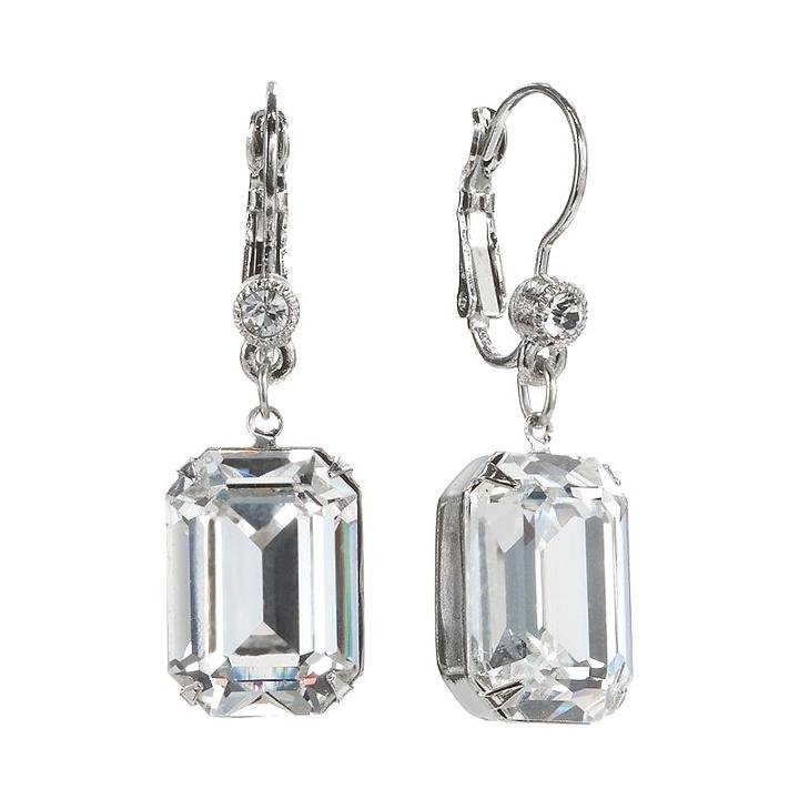 1928 Crystal Rectangle Drop Earrings, Women's, Grey