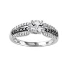 Lab-created White Sapphire & 1/3 Carat T.w. Black & White Diamond 10k White Gold Engagement Ring, Women's, Size: 9