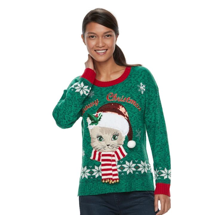 Women's Embellished Christmas Sweater, Size: Small, Multicolor
