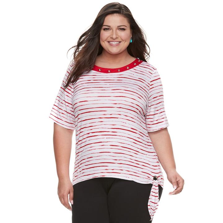 Plus Size Cathy Daniels Stripe Side-tie Top, Women's, Size: 3xl, Red Overfl